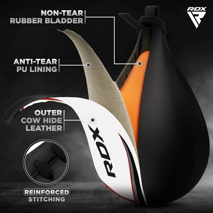 Набір для боксу RDX Speed Bag: шкіряний м'яч, підвіс, поворотний механізм для MMA, муай-тай, кікбоксингу та тренувань