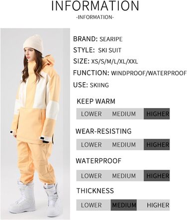 Комбінезон для сноуборду та лижного спорту HOUZONIY (XL, Khaki) - теплий, непромокаючий, з капюшоном