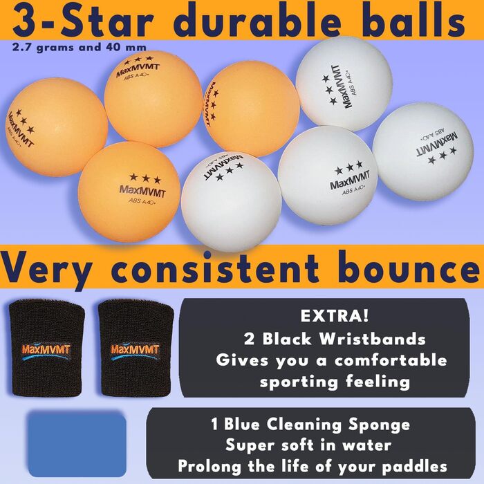 Набір для пінг-понгу MaxMVMT – 7 шарів карбону, комплект для 4 гравців, преміум гума 2.1 мм, 8 тенісних кульок, портативна сумка
