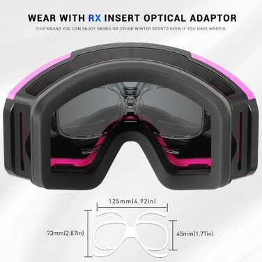 Лижна маска KAPVOE для сноуборду та окулярів, унісекс, OTG, 100% UV-захист, магнітна змінна лінза, антифог, сумісна з шоломом, чорна