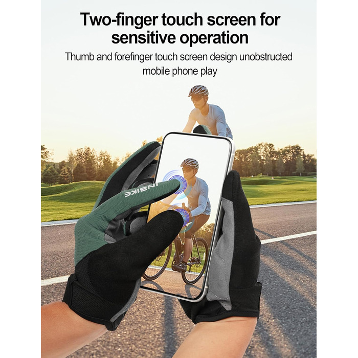 Велосипедні рукавички INBIKE для чоловіків, 2 пальці, сенсорний екран, ударостійкі, дихаючі, IHC406 (зелені, S)