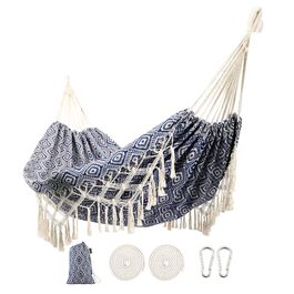 Гамак для двох Boho з макраме бахромою, білий (блакитний діамант) - вуличний, для веранди, до 227 кг