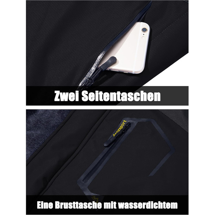 Чоловіча зимова куртка MAGCOMSEN з флісовою підкладкою, водонепроникна та вітронепроникна, тепла софтшел куртка для активного відпочинку з капюшоном, чорний/сірий колір