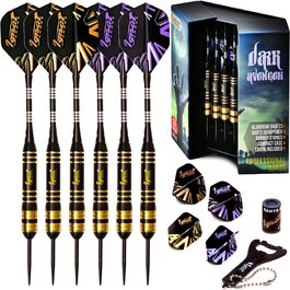 Дарти IgnatGames Dart-Set (сталеві, 3/6/12 шт.) Lilac - Dark Avenger: Металеві дротики, алюмінієві стрижні, кейс, польоти, інструмент для заточування