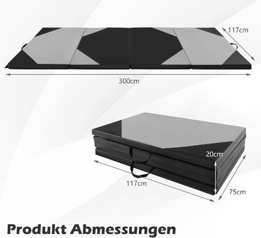 Складаний гімнастичний мат COSTWAY 300x120x5 см, сірий-чорний, переносний, для йоги та фітнесу