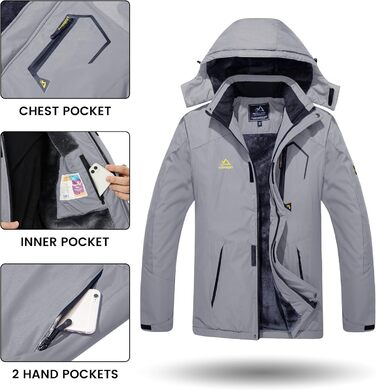TACVASEN чоловіча зимова водонепроникна вітрозахисна куртка з флісовою підкладкою, теплий сноубордний/гірськолижний костюм з капюшоном, сірий XL