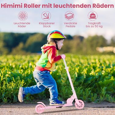 Самокат Kinderroller складний, алюмінієвий, рожевий, для хлопчиків та дівчаток 3-8 років, з поліуретановими колесами