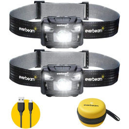 Everbeam H6 Pro LED-налобний ліхтар з датчиком руху, 650 люмен, 20 годин роботи, 1200 mAh акумулятор, перезаряджається, водонепроникний, USB, 2 шт.