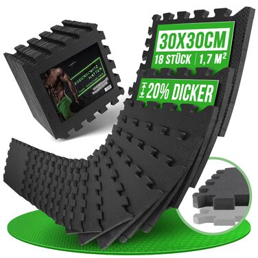 AthleticPro Мат для підлоги спортивний 30x30 см / 60x60 см, посилений захист (+20%), 18 шт, 1.7 м² - Нековзні гумові килимки для спортзалу