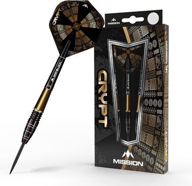 Набір дротиків Mission Darts Crypt 90% вольфрам, чорний і золотий, PVD-покриття, сталевий наконечник, різні стилі та ваги