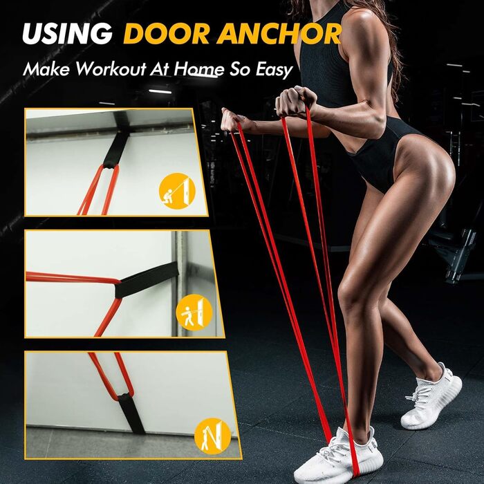 Стрічки опору HANSPY для фітнесу (5 рівнів) - фітнес-стрічки для силових тренувань, йоги, фізіотерапії, з дверним анкером (5 шт.)