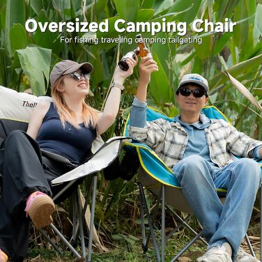 Великий складаний стілець для кемпінгу Thallike, XL, з підлокотниками, для дорослих, блакитний