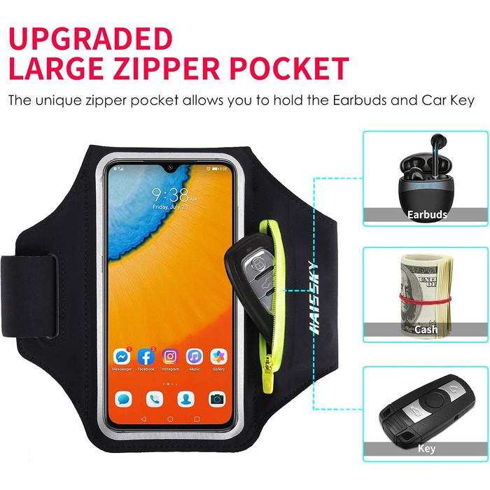 Спортивний браслет для телефону Haissky з кишенькою для навушників - сірий (до 6.9 дюймів)