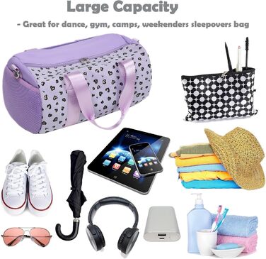 Сумка для танців та плавання для дівчаток, балетна сумка фіолетова з принтом «Серце»