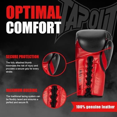 Боксерські рукавички Tapout зі шкіри, 10 унцій, чорні/червоні