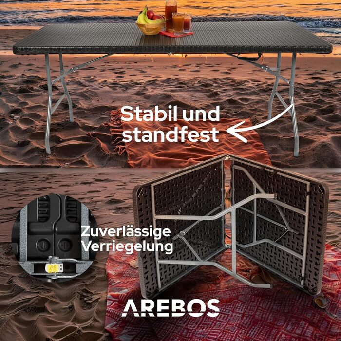 Складаний садовий стіл Arebos Buffettisch 182x74x74 см - чорний | для 8 осіб | з ручкою для перенесення