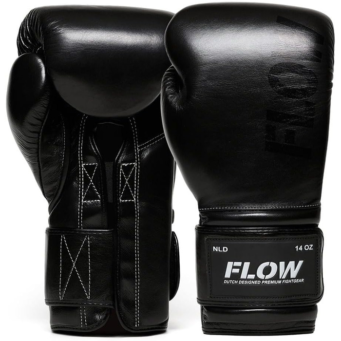 Боксерські рукавички Flow Challenge з натуральної шкіри для спарингу та тренувань, Муай Тай, кікбоксинг, ММА, бойові мистецтва, чоловічі та жіночі, чорні, 12 oz