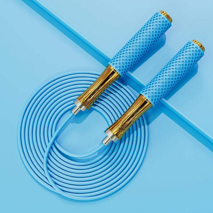 Стрибкове канат для чоловіків, жінок, дітей – з подвійним кульковим підшипником, 360-градусний поворот, металевий руків'я, ядро з силіконовим руків'ям, регульований, 3 м, для фітнесу, схуднення (Блакитний)