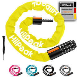Надійне велозамок HiiPeak з 5-цифровим кодом, 94см/7мм, для велосипеда, мотоцикла, грилю (жовтий)