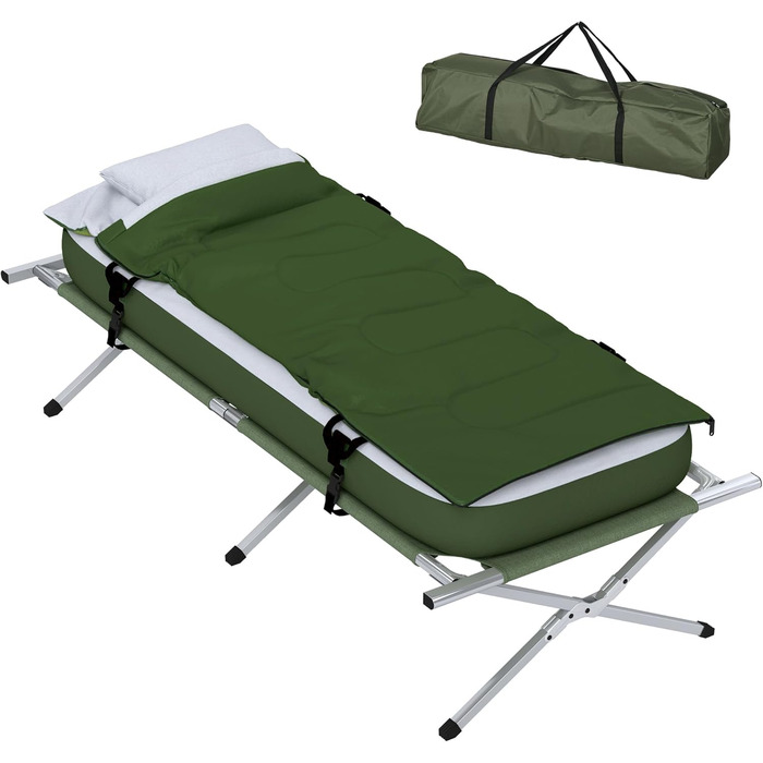 Кемпінгове ліжко Outsunny розкладне з матрацом та подушкою, 193x78 см, до 120 кг, для відпочинку на природі