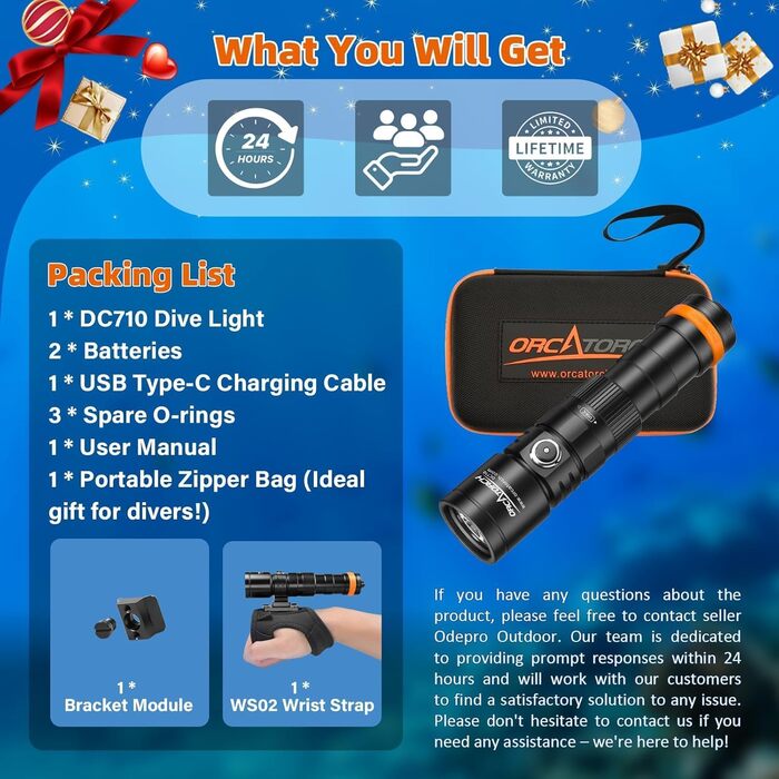 Ліхтар під водою ORCATORCH DC710 LED 3000 люмен, USB-C, IP68, 150м, чорний