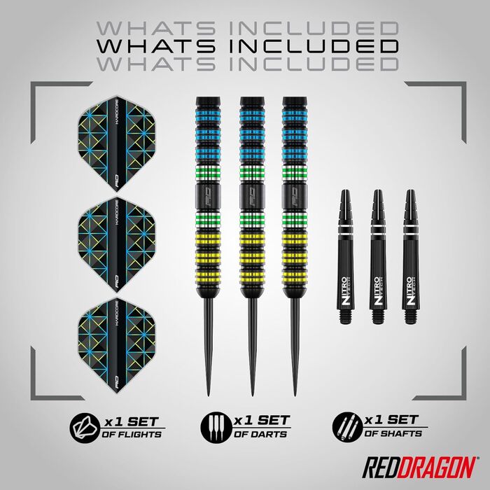 Професійні дартси Red Dragon Dragonfly 95, 95% вольфрам, сталевий наконечник, набір з оперенням і шафтами, вага 22-26 г