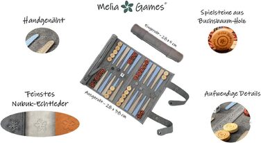 Дорожня нарди Melia Games із нубукової шкіри з дерев'яними фішками, сіра, оптичні недоліки