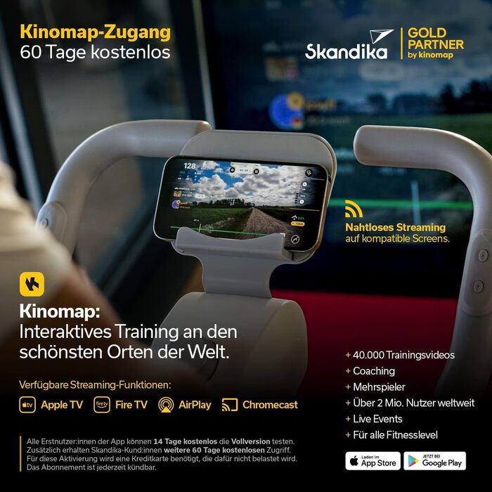 Skandika Ergometer Abisko Рожевий: Електричний велотренажер з EMS-опором, керуванням через додаток, автоматичним регулюванням сидіння та керма, 36 рівнів опору | Для дому