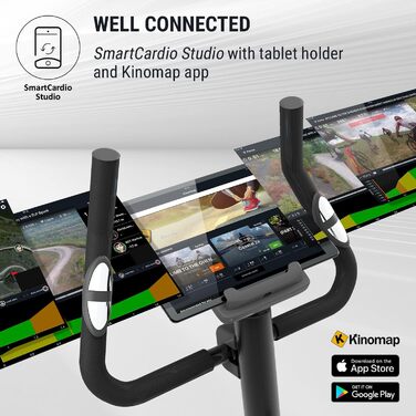 Велотренажер KLAR FIT Myon Cycle з маховиком 12 кг, ремінний привід SilentBelt, 8 рівнів навантаження, вимірювач пульсу, регульована висота сидіння, підставка для планшета, білий (чорний)