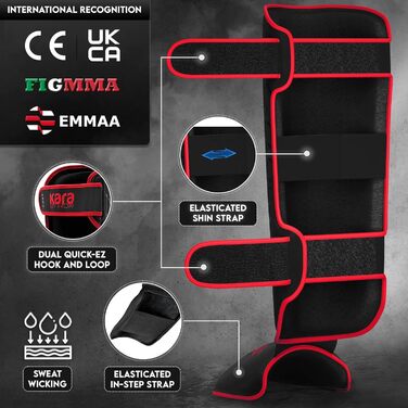 Захисні щитки для гомілки RDX з Maya Hide для кікбоксингу, муай-тай, ММА, карате, тхеквондо, червоні, розмір S