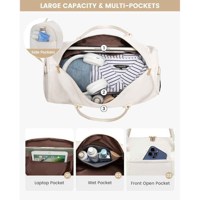 Сумка-мішок LOVEVOOK для подорожей: жіноча дорожня сумка-мішок з відділенням для взуття та мокрих речей, 2 шт. у наборі, 40 л, бежевий колір