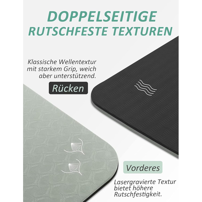 Килимок для йоги з неслизьким покриттям та ручкою, 6|8 мм товщина, фітнес килимок для занять спортом вдома та на вулиці, чорний та сірий
