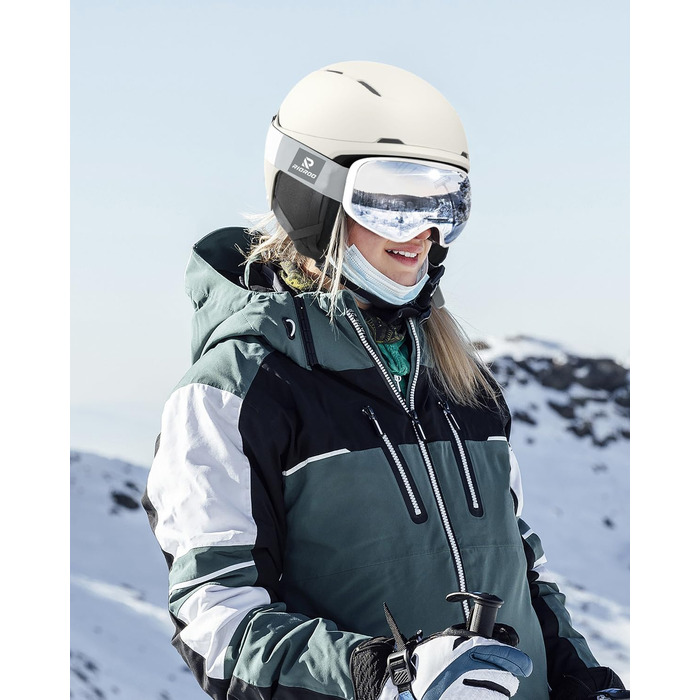 Шолом для сноуборду та лиж чоловічий/юнацький, регульований розмір, флусові навушники, система вентиляції, сумісний з маскою (Eggshell white, L)