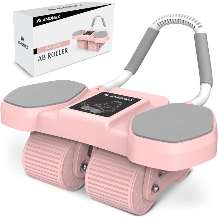 Ролер для пресу Amonax з чотирма колесами та підставкою для ліктів, автоматичний ролер для тренування пресу, ролер для пресу для чоловіків та жінок (рожевий)