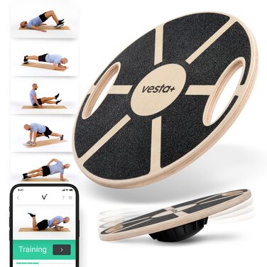 Балансборд Vesta+ Balance Board Holz з додаванням Fitness App - тренувальний балансборд з екологічного дуба, переможець у тестуванні, для покращення результатів тренувань, терапевтичний круїз, стандартний