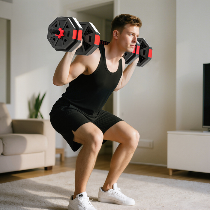 Набір гантелей SPORTNOW 4-в-1: штанга, гантелі, короткі гантелі, регульована вага 15 кг для силових тренувань вдома