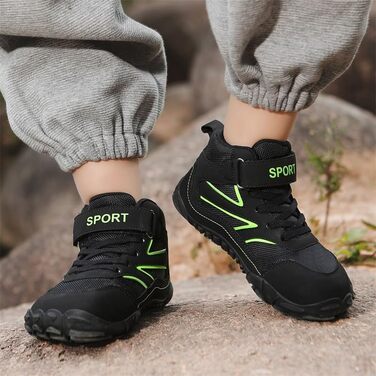 Дитячі черевики Barefoot для хлопчиків та дівчаток, туристичні черевики для дітей з підошвою Zero Drop та широким носком, легкі черевики для ходьби босоніж, антиковзаючі, дихаючі, розміри 28-37 EU, чорний колір, 32 EU