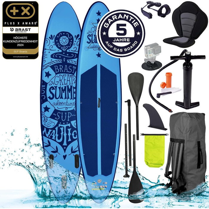 Надувна SUP-дошка BRAST Summer 320x81x15 см, комплект для сап-серфінгу з веслом 2-в-1, каяк-сидінням, кріпленням для екшн-камери, ременем на ногу, рюкзаком, 5 років гарантії