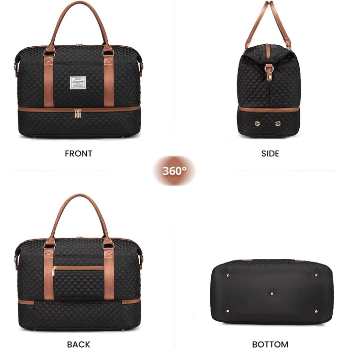 Спортивна сумка LOVEVOOK для жінок, велика з відділенням для взуття та мокрих речей, дорожня сумка-мішок, комплект з косметичкою, водонепроникна, ручна поклажа для літака, спортзал (M-2шт, чорно-коричнева)