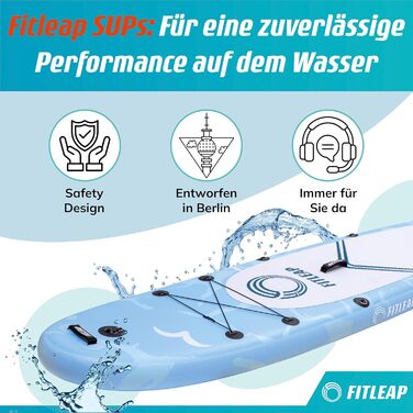 Надувна SUP-дошка Fitleap Premium з насосом, веслом і рюкзаком, синя, для йоги, серфінгу, водного спорту, 1 особа