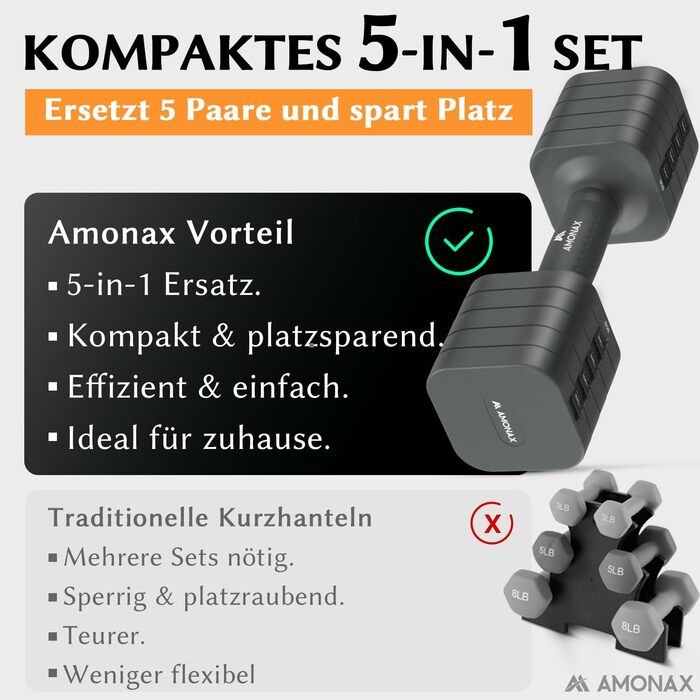 Набір гантелей Amonax для жінок, 4-в-1, регульовані, 1/1.5/2/2.5 кг, для силових тренувань вдома, сірий, загальна вага 10 кг