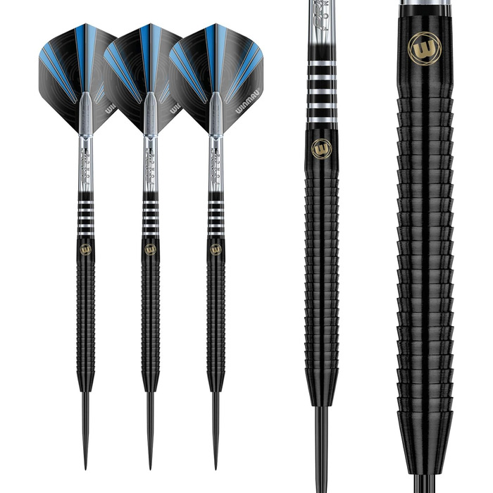 Дротики WINMAU Sabotage Onyx 22-26г, професійні, вольфрамові, з сталевим наконечником, комплект з оперенням та стрижнями