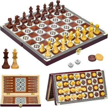 Магнітна шахова дошка з дерева 3 в 1, складана, для подорожей та дітей, 29x29 см