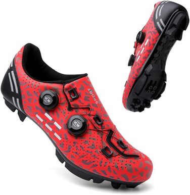 Велотуфлі для чоловіків та жінок MTB, шосейні, для гірського велосипеда, кросівки, дихаючі, для активного відпочинку, велотуфлі для занять у приміщенні, спін-байк, MTB (46 EU, Червоний)