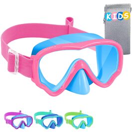 Дитячі маски для снорклінгу Vvinca з регульованим ремінцем, маски для плавання для дітей 3-14 років, хлопчиків та дівчаток, маска для дайвінгу 180° панорама, антизатоплювальна, 1-блакитний+рожевий
