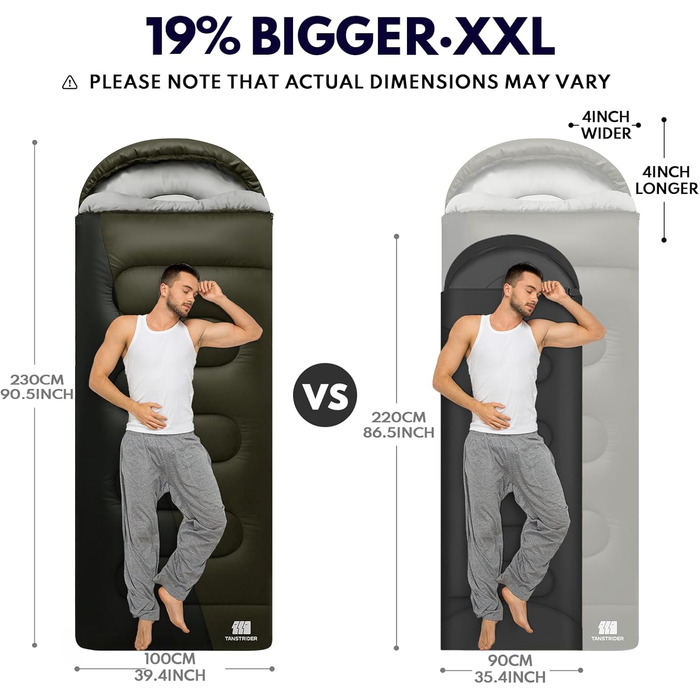 Спальний мішок XXL для дорослих, тепла погода, для кемпінгу, зими, походів, полювання, подорожей (2,4 кг, армійний зелений)