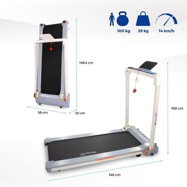 Бігова доріжка Mobiclinic Tibet для дому, 14 км/год, 1100 Вт, 100 кг, 20 швидкостей, LED-дисплей, підтримка ZWIFT, тримач для телефону, аварійне відключення