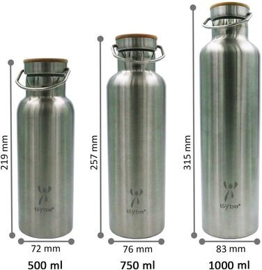 Пляшка для води ISYbe 1000 мл з нержавіючої сталі, BPA-free, герметична, із термоізоляцією, екологічна