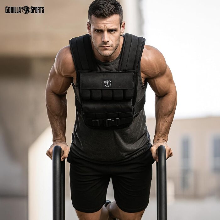 Обважнювальний жилет Gorilla Sports (10/20/30 кг), регульований універсальний жилет з металевими вагами для бігу та тренувань, нейлон, для чоловіків та жінок