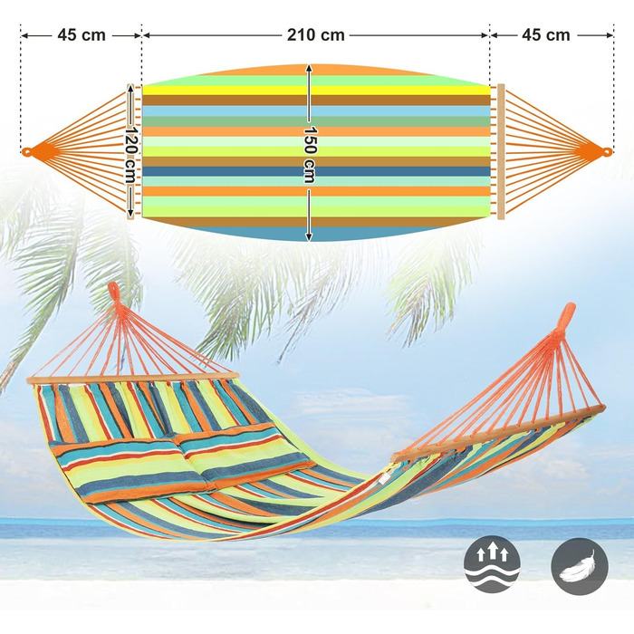 Гаммак SONGMICS для відпочинку на дворі, 210x150 см, на 2 особи, зелено-помаранчевий, TÜV Rheinland, 300 кг